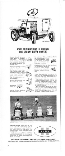 1965 huffy lawn - tractor, mower